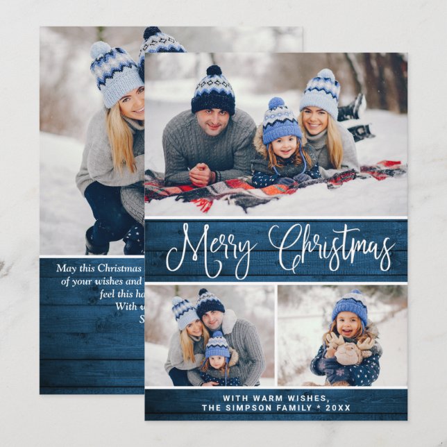 Simple Rustic 4 PHOTO Christmas Greeting Holiday Card (Front/Back)