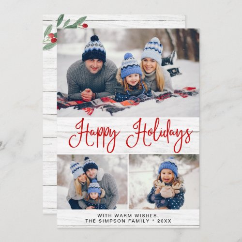Simple Rustic 4 PHOTO Merry Christmas Greeting Holiday Card