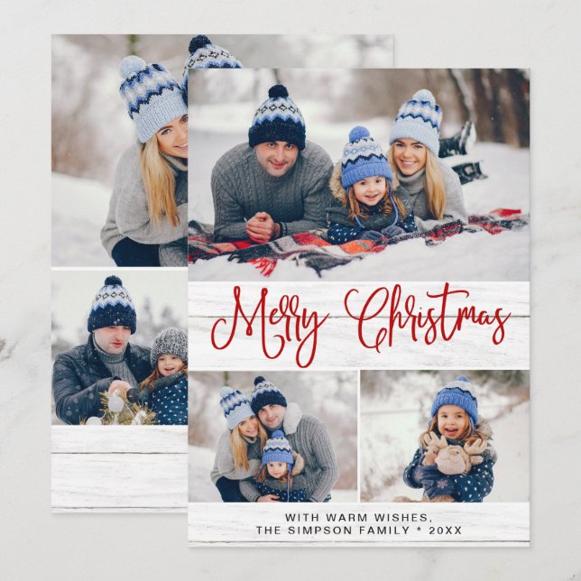 Simple Rustic 6 PHOTO Merry Christmas Greeting Holiday Card (Front/Back)