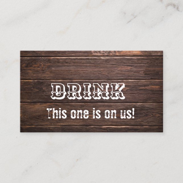 Simple Rustic Barn Wood Wedding Drink Ticket (Front)