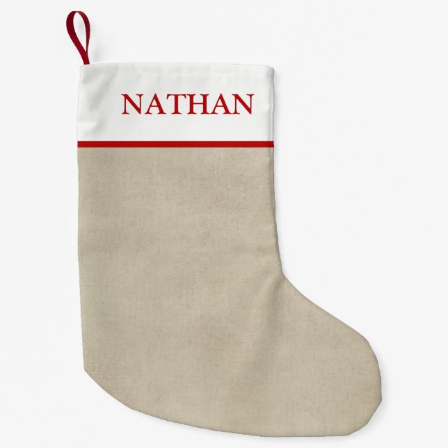 Simple Rustic Beige and Red Personalized Stocking (Front)