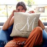 Simple Rustic Beige Burlap Monogram Wedding Throw Pillow<br><div class="desc">Add a touch of rustic elegance to your special day with our Simple Rustic Beige Burlap Monogram Wedding Throw Pillow. Designed for couples who adore timeless, country-inspired charm, this personalized wedding pillow features a soft beige burlap texture printed on high-quality fabric. The classic monogram detail allows you to showcase your...</div>