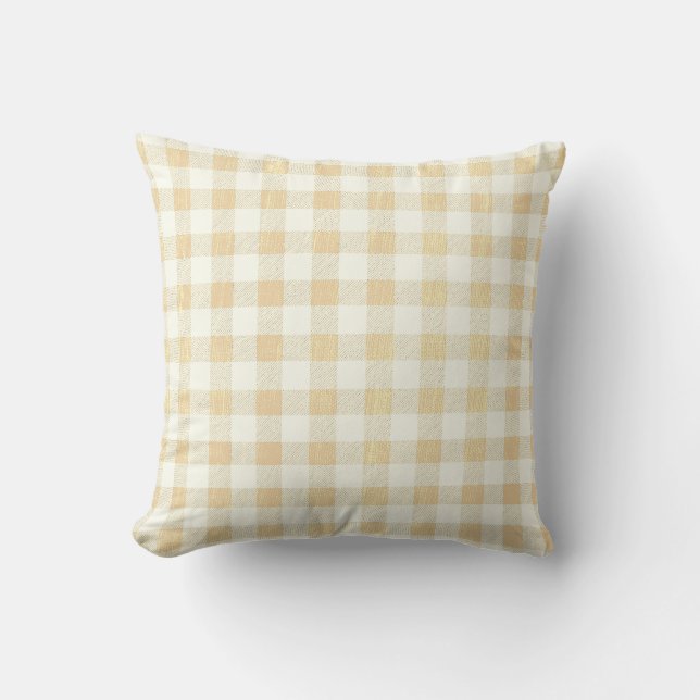 Simple Rustic Beige Cream Gingham Plaid  Throw Pillow (Front)
