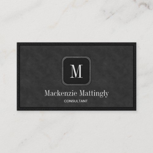 Simple Rustic Black Gray Vintage Leather Monogram Business Card