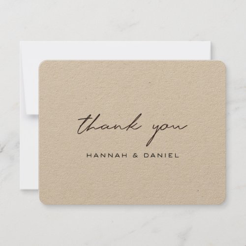 Simple Rustic Black Script Brown Kraft Wedding Thank You Card