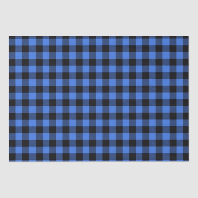 Simple Rustic Blue Black Buffalo Plaid Decoupage Tissue Paper (Front)
