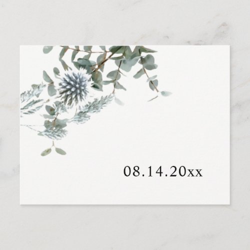 Simple Rustic Blue Thistle Save the Date Announcement Postcard
