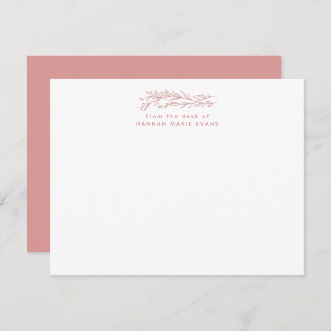 Simple Rustic Blush Pink Botanical Note Card (Front/Back)