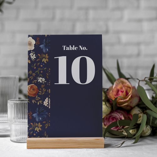 Simple Rustic Bohemian Navy Floral Wedding Table Number