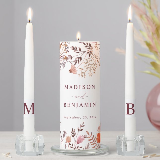 Simple Rustic Boho Chic Wedding Wildflowers Unity Candle Set (In Situ)