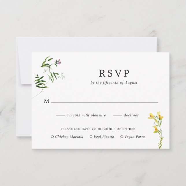 Simple Rustic Boho Floral Wildflower Meal Wedding RSVP Card (Front)