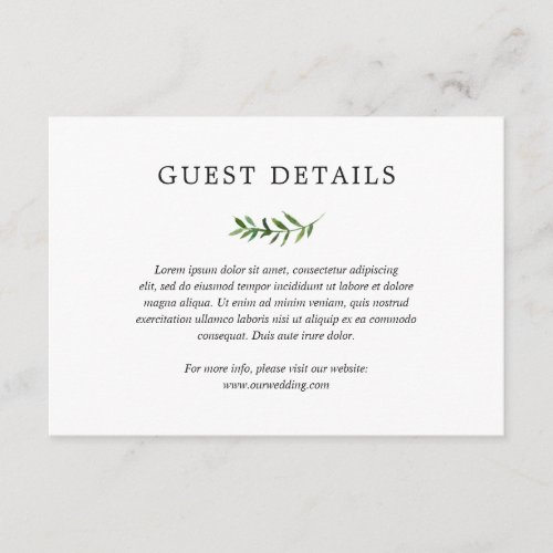 Simple Rustic Boho Greenery Details Wedding Enclosure Card