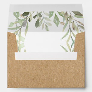 Simple Rustic Boho Watercolour Greenery Leaves Envelope