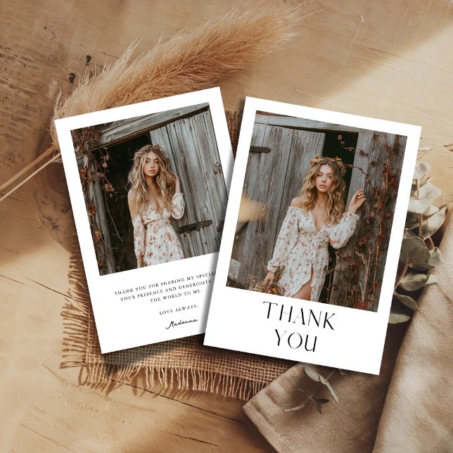 Simple Rustic Boho Wedding Bridal Shower Photo Thank You Card (Creator Uploaded)
