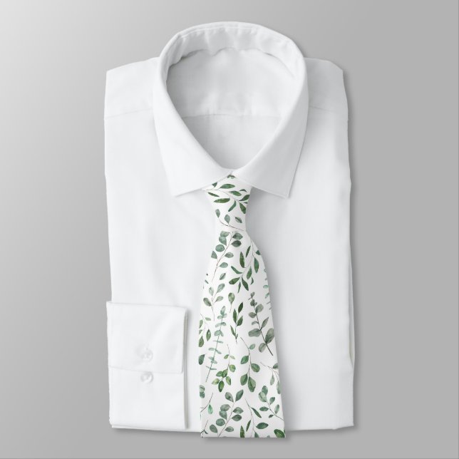 Simple rustic botanical green foliage neck tie (Tied)