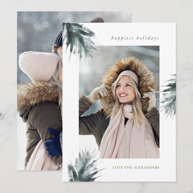 Simple Rustic Branches Two Photo Christmas Holiday Card (Front/Back)