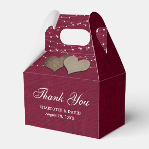 Simple Rustic Burgundy Burlap Wedding Favor Box