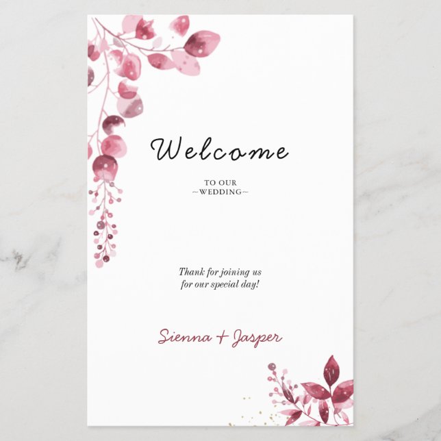 Simple Rustic Burgundy Floral Bloom Wedding Door H Flyer (Front)