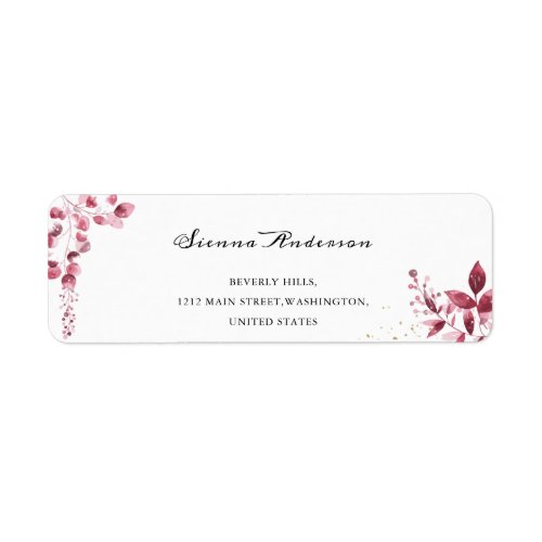 Simple Rustic Burgundy Floral Bloom Wedding  Label