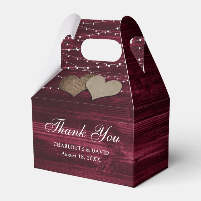 Simple Rustic Burgundy Wood Wedding Favor Box (Front Side)