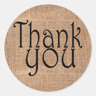 Simple Rustic Burlap Print Thank You Classic Round Sticker