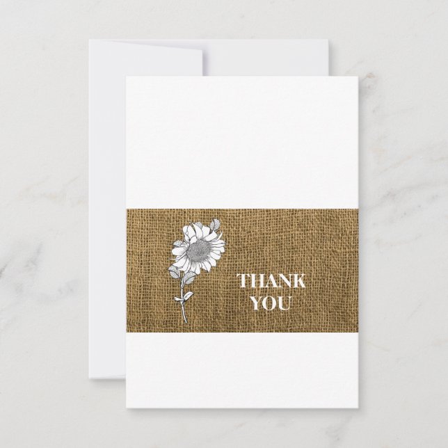 Simple Rustic Burlap Sunflower Thank you Card (Front)
