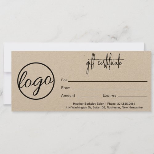 Simple Rustic Business Logo Gift Certificate