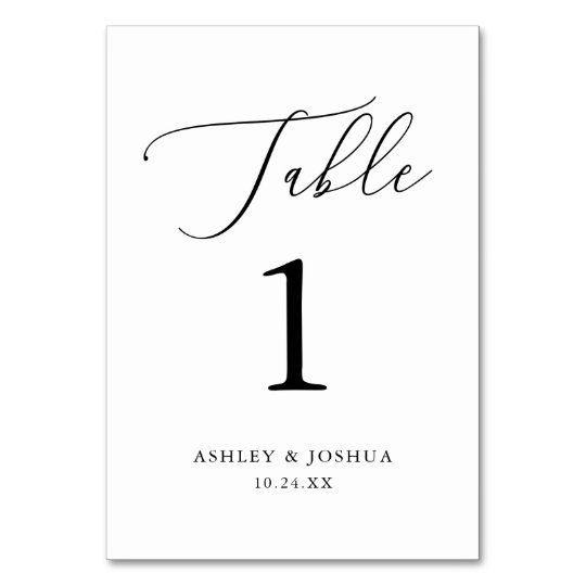 Simple Rustic Calligraphy Black and White Wedding Table Number | Zazzle.com