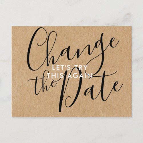 Simple Rustic Change the Date Postponed Cancelled Announcement Postcard