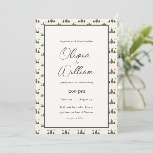 Simple Rustic Chic Forest Pattern Wedding Invitation