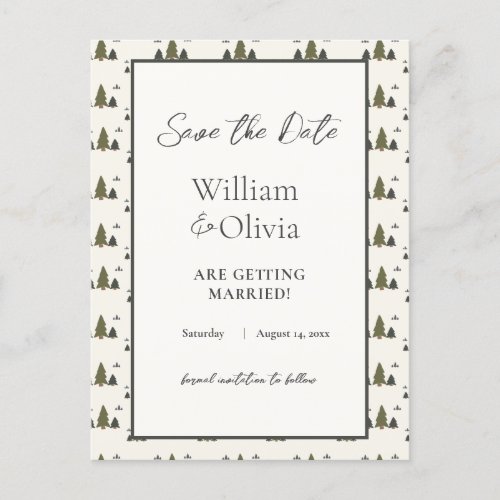Simple Rustic Chic Forest Pattern Wedding Postcard