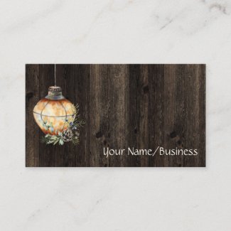 Simple Rustic Country Lantern on Barn Wood Business Card