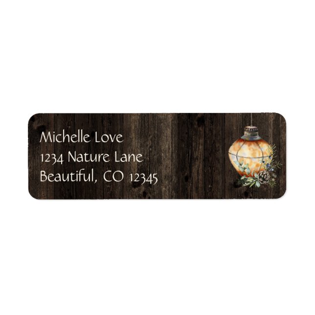 Simple Rustic Country Lantern on Barn Wood Label (Front)