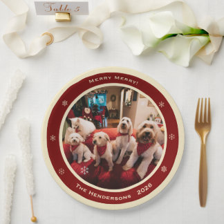 Simple Rustic Custom Photo Name Year Holiday Paper Plates