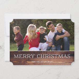 Simple Rustic Dark Wood Merry Christmas Photo Card