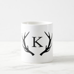 Simple Rustic Deer Antler Monogram Personalized Coffee Mug