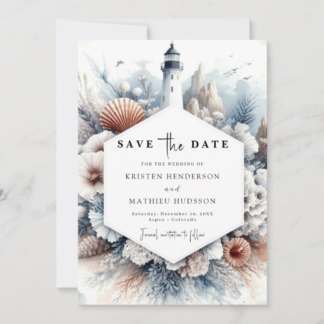 Simple Rustic Elegance Lighthouse Wedding Save The Date (Front)