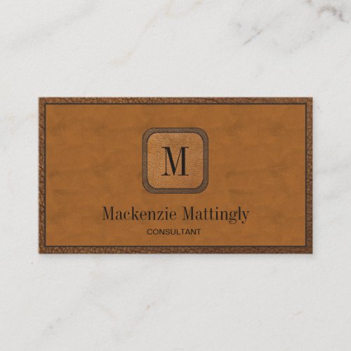 Simple Rustic Elegant Vintage Leather Monogram Business Card