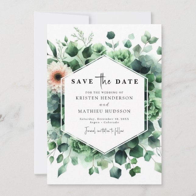 Simple Rustic Eucalyptus Digital Wedding Save The Date (Front)