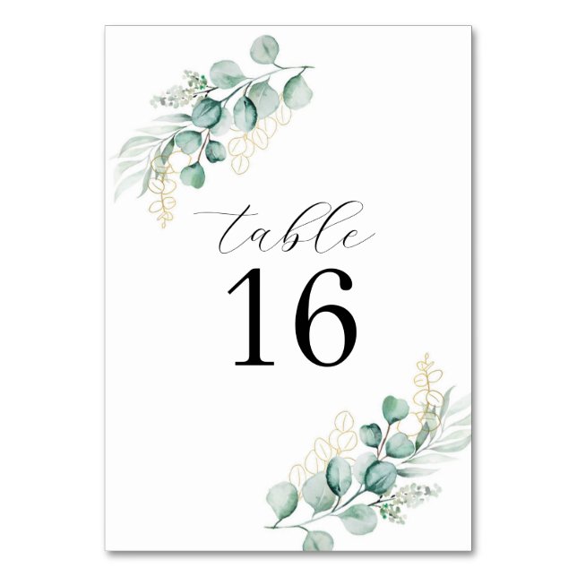 Simple Rustic Eucalyptus Greenery Wedding Table Number (Front)