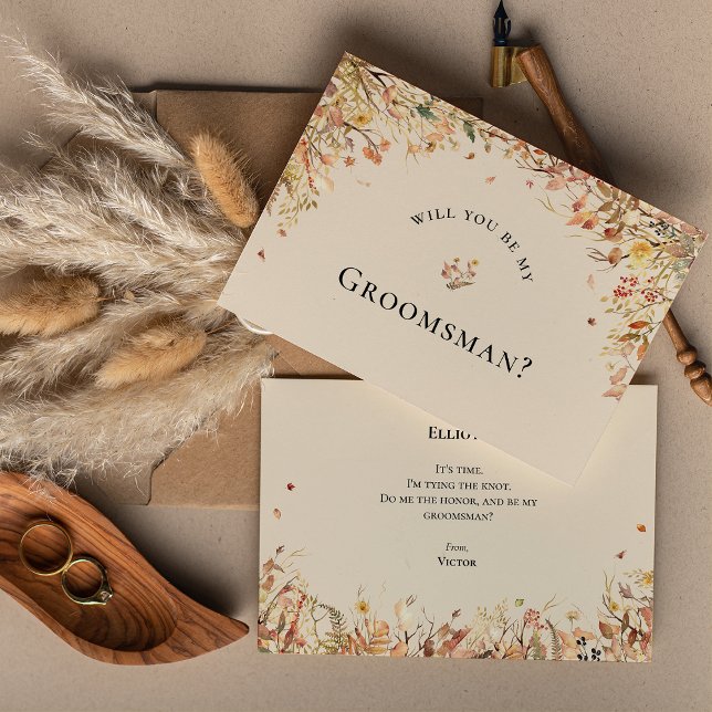Simple Rustic Fall Beige Groomsman Proposal Card (Creator Uploaded)
