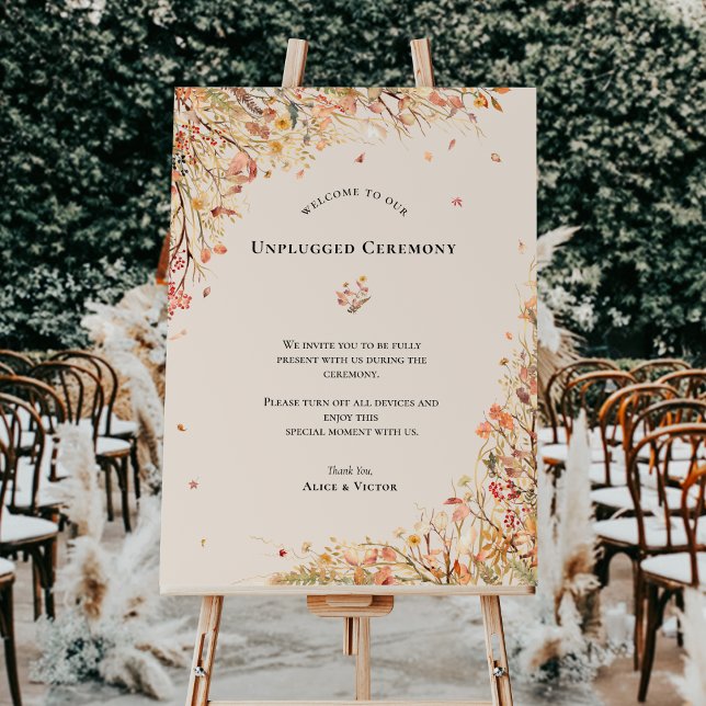 Simple Rustic Fall Beige Unplugged Ceremony Sign (Creator Uploaded)