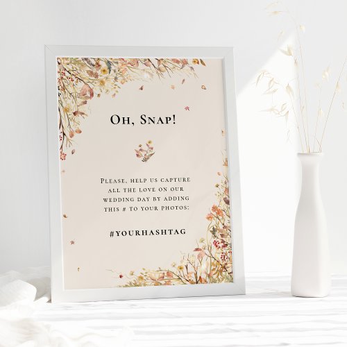 Simple Rustic Fall Beige Wedding Hashtag Poster