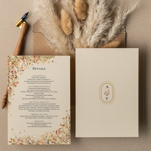 Simple Rustic Fall Beige Wedding Monogram Details Enclosure Card