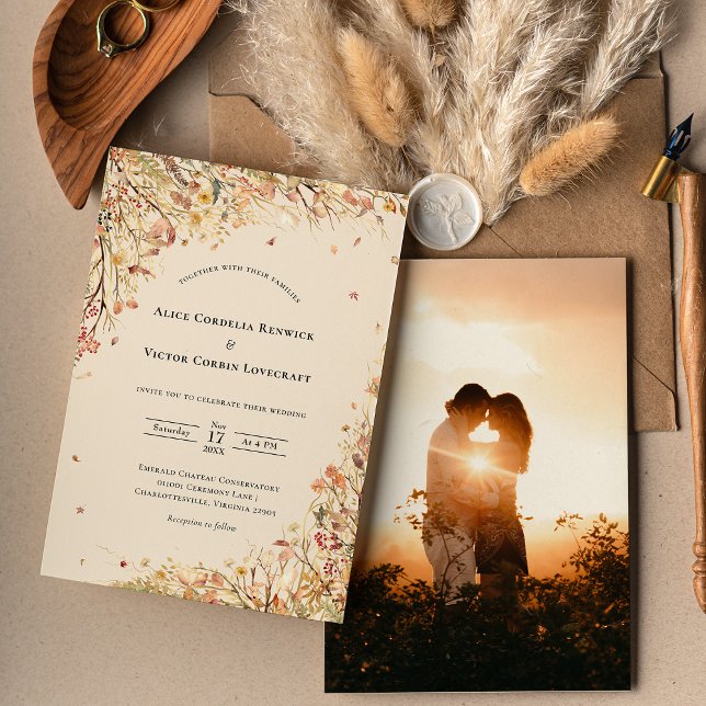 Simple Rustic Fall Beige Wedding Photo Invitation (Creator Uploaded)