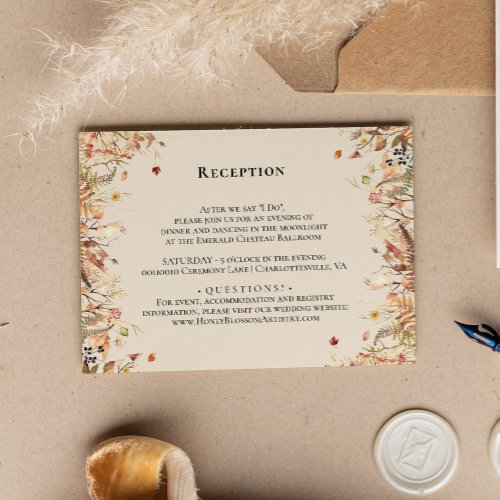 Simple Rustic Fall Beige Wedding Reception Enclosure Card