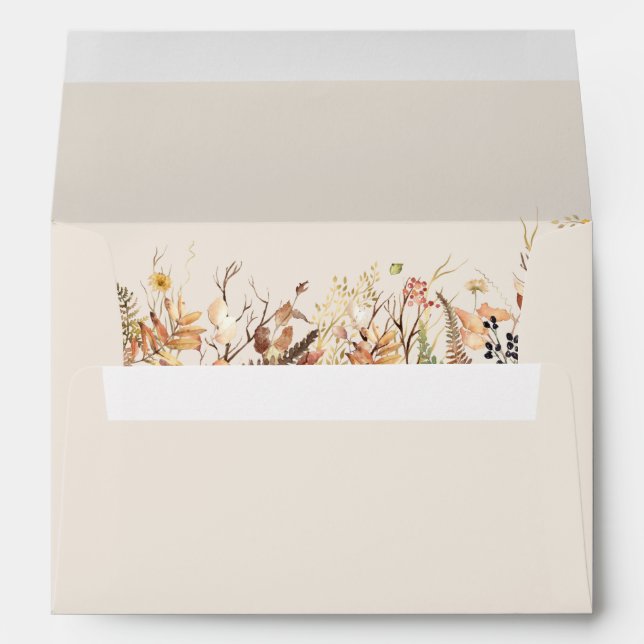 Simple Rustic Fall Beige Wedding Self-Addressed Envelope (Back (Bottom))