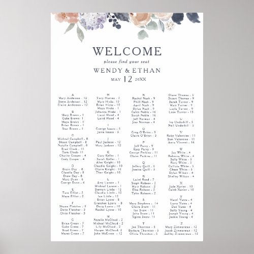 Simple Rustic Floral Alphabetical Seating Chart