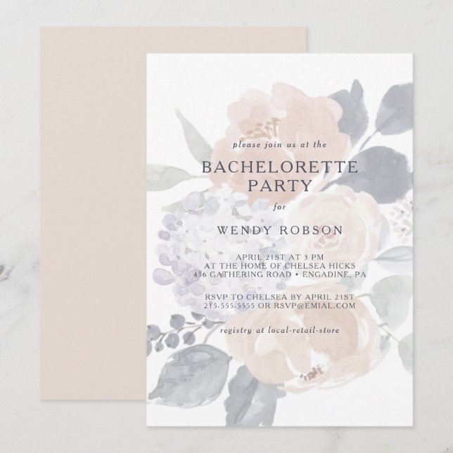 Simple Rustic Floral Bachelorette Party Invitation (Front/Back)