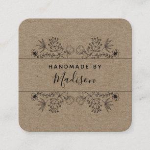 Simple Rustic Floral Kraft Handmade Business Card